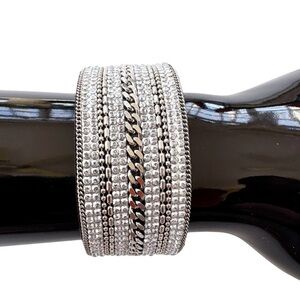 Magnetic Wide Cuff Sequin Chain Bracelet Silver Color